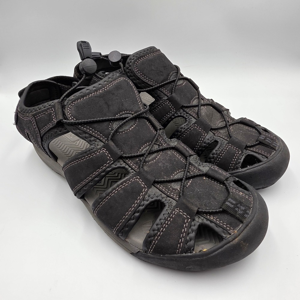 Khombu Travis Mens Black Closed Toe Fisherman Sandals Bungee Lace Size 10 M